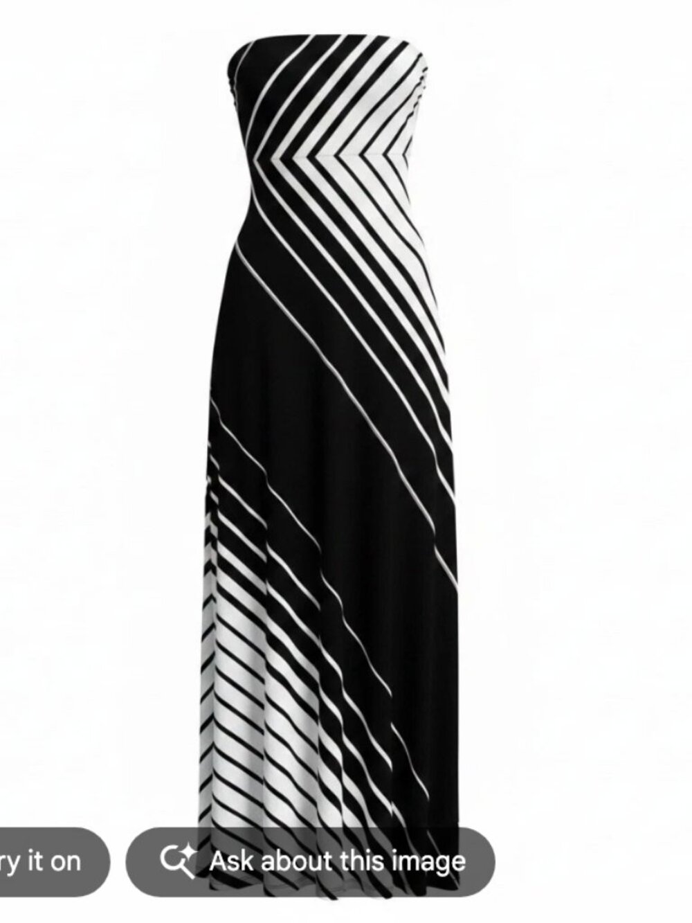 NWT White House Black Market Strapless Chevron Stripe Maxi Dress Black White XL